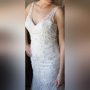 Justin Alexander Ivory Wedding Dress Beaded Sz 10 (size 6) Fit Flare Style 9745